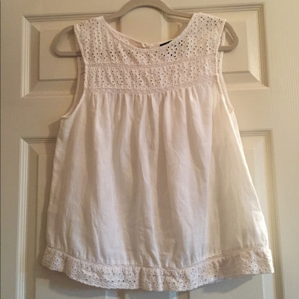 Cynthia Rowley Eyelet Trimmed Linen Tank
